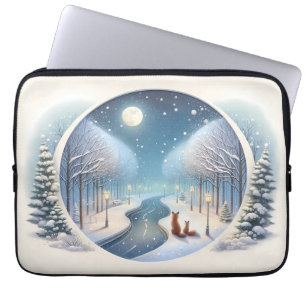 Housse Pour Ordinateur Portable Renards d'hiver au bord d'une rivière enneigée écl