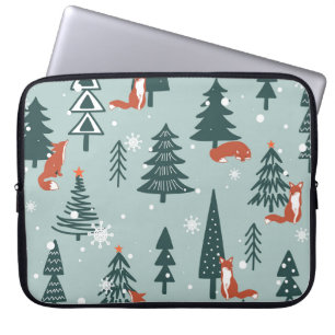 Housse Pour Ordinateur Portable Renards, sapins, hiver, motif coloré