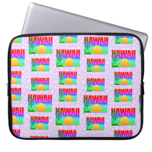 Housse Pour Ordinateur Portable Rétro Hawaii Sunset Beach Hibiscus violet