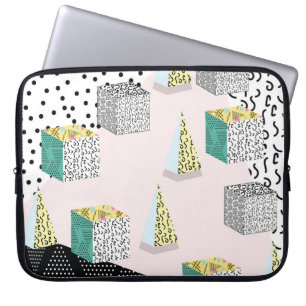 Housse Pour Ordinateur Portable Retro Memphis : Motif Hipster des années 80-90.