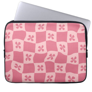 Housse Pour Ordinateur Portable Retro rose À damiers motif floral