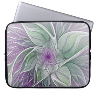 Housse Pour Ordinateur Portable Rêve de fleurs, Abstrait violet vert Fractal Art