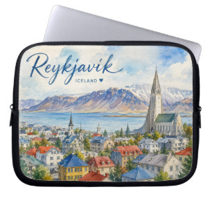 Housse Pour Ordinateur Portable Reykjavik Islande souvenir aquarelle