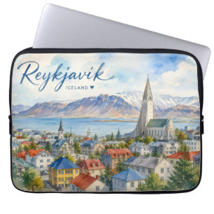 Housse Pour Ordinateur Portable Reykjavik Islande souvenir aquarelle