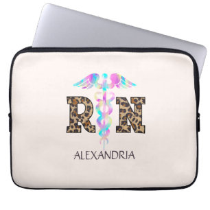Housse Pour Ordinateur Portable RN, infirmière autorisée Leopard