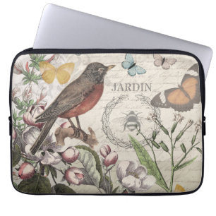 Housse Pour Ordinateur Portable Robin Elegant Bird Butterfly French Art