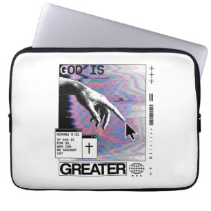 Housse Pour Ordinateur Portable Romans 8:31 Cyberpunk Main de Dieu Glitch Art