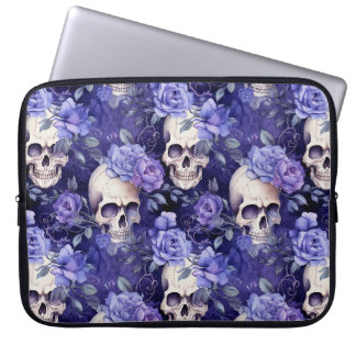Housse Pour Ordinateur Portable Rosas violetas con calaveras