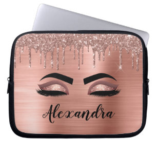 Housse Pour Ordinateur Portable Rose Gold Glitter Sparkle Eyelashes Monogram