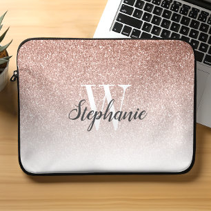 Housse Pour Ordinateur Portable Rose Gold Luxe Ombré Faux Paillettes Monogramme