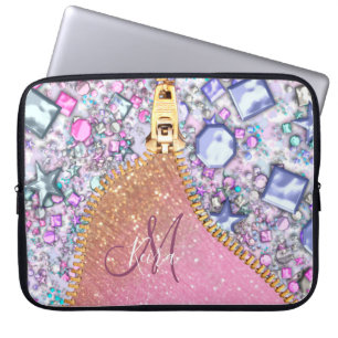 Housse Pour Ordinateur Portable Rose Monogramme de Parties scintillant d'or pour f