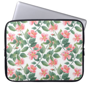 Housse Pour Ordinateur Portable Rose sauvage aquarelle transparente motif. Fleurs,