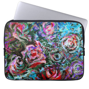 Housse Pour Ordinateur Portable roses Abstraits en rouge et turquoise