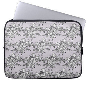 Housse Pour Ordinateur Portable Roses blanches peintes sur Rose Poudre