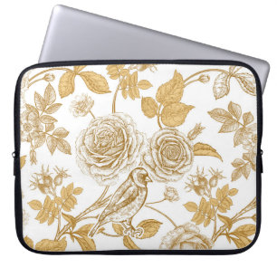 Housse Pour Ordinateur Portable Roses dorés, fleurs, feuilles et baies de chien