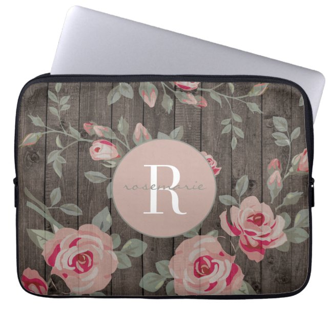 Housse Pour Ordinateur Portable Roses monogrammes sur Coque Wood MacBook (Devant)