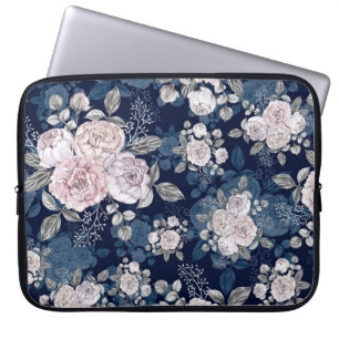 Housse Pour Ordinateur Portable Roses roses roses Bleu foncé : Vintage