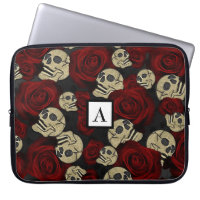 Roses Rouges & Crânes Floral Gothique Gris Noir