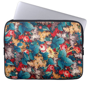 Housse Pour Ordinateur Portable Roses rouges vintages et motif floral lilas