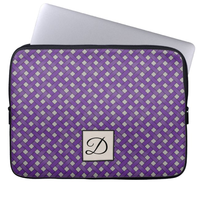 Housse Pour Ordinateur Portable Rotin violet tissé sur gris personnalisé avec mono (Devant)