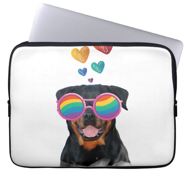 Housse Pour Ordinateur Portable Rottweiler Chien avec Coeurs Saint-Valentin (Devant)