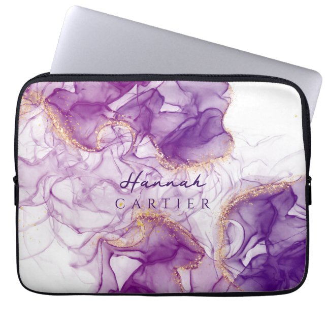 Housse Pour Ordinateur Portable Royal Amethyst GoldGlitter Aquarelle personnalisab (Devant)