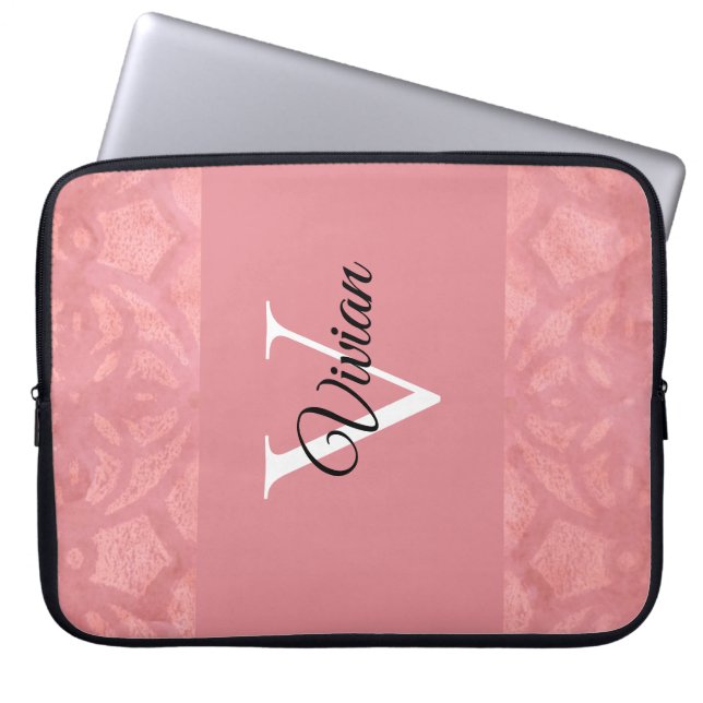 Housse Pour Ordinateur Portable Ruddy Pink Batik Nom Monogrammé (Devant)