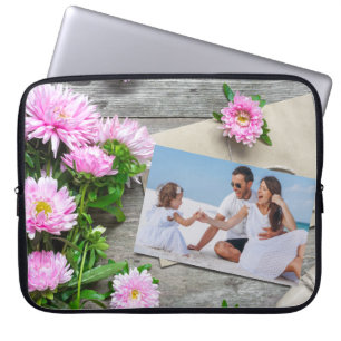 Housse Pour Ordinateur Portable Rustique rose floral personnalisée Photo Fête des