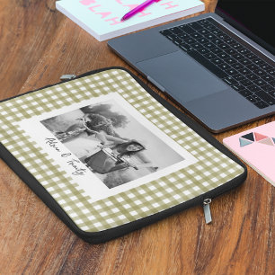 Housse Pour Ordinateur Portable Sage Green En vichy Plaid Photo personnalisée