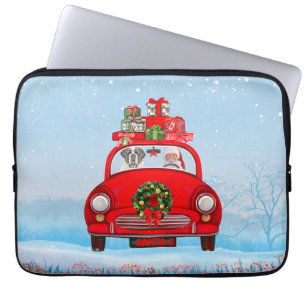 Housse Pour Ordinateur Portable Saint Bernard Chien En Voiture Avec Le Père Noël
