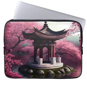Housse Pour Ordinateur Portable Sakura Cherry Blossom Garden Shrine Pond Japonais