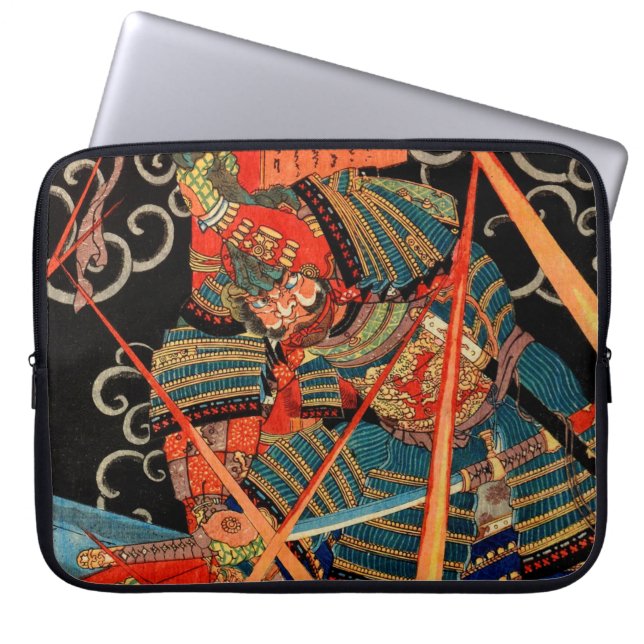 HOUSSE POUR ORDINATEUR PORTABLE SAMOURAÏ LUTTANT CONTRE UN MONSTRE (Devant)