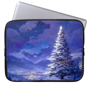 Housse Pour Ordinateur Portable Sapin de Noël lumineux paysage de montagne enneigé