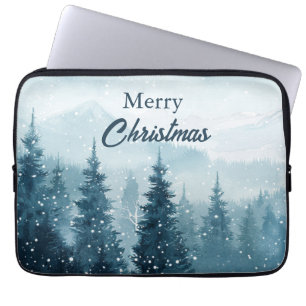Housse Pour Ordinateur Portable Sapins de Noël enneigés