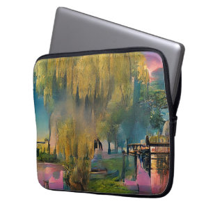 Housse Pour Ordinateur Portable Saule au coucher du soleil près de l'étang