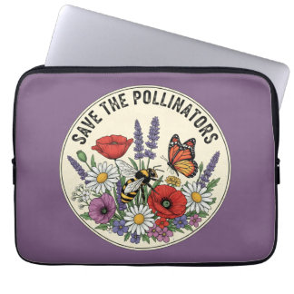 Housse Pour Ordinateur Portable Sauver le pollinisateur avec abeille, papillon et