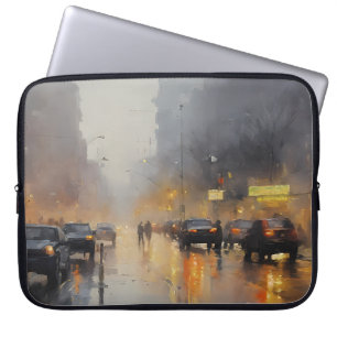 Housse Pour Ordinateur Portable Scène de pluie du soir en ville