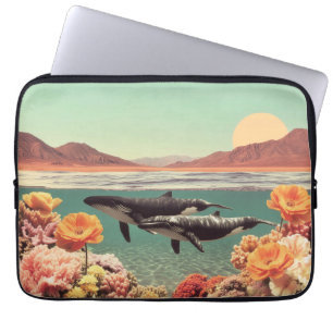 Housse Pour Ordinateur Portable Scène océanique surréaliste avec baleines et corai