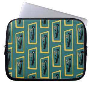 Housse Pour Ordinateur Portable Schrödinger's Cat Mid Century bleu foncé moderne