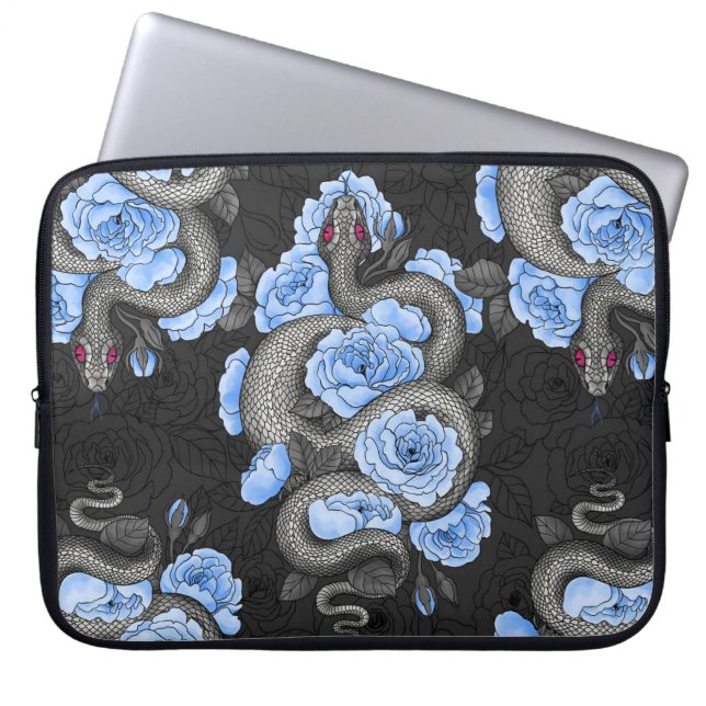 Housse Pour Ordinateur Portable Serpents et roses bleus (Devant)