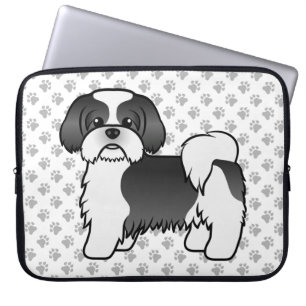 Housse Pour Ordinateur Portable Shih Tzu noir et blanc Chien de dessin animé migno