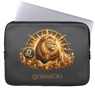 Housse Pour Ordinateur Portable Signe du zodiaque Lion Gris Or Personnalisé