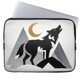 Housse Pour Ordinateur Portable Silhouette de loup lisse hurlant croissant de lune