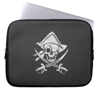 Housse Pour Ordinateur Portable Silver Smiling Pirate on Carbon Fiber Style