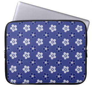 Housse Pour Ordinateur Portable simple floral solide bleu motif rétro petit flowe