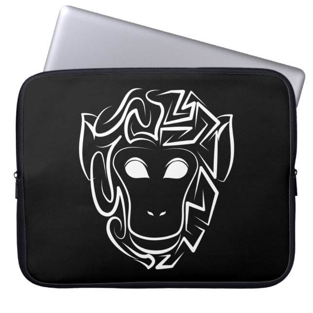 Housse Pour Ordinateur Portable Singe tribal noir et blanc (Devant)