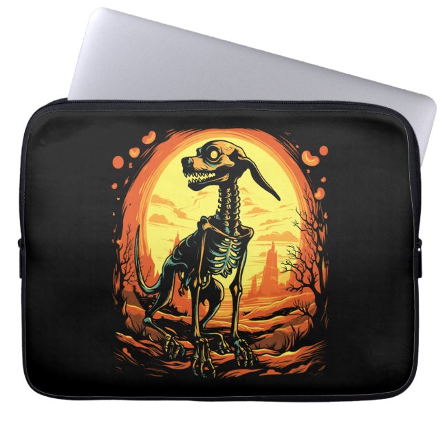 Housse Pour Ordinateur Portable Skeleton Dog Halloween Art (Devant)