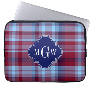 Housse Pour Ordinateur Portable "Sky Blue Navy Burgundy Preppy Madras