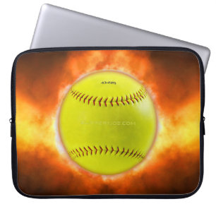 Housse Pour Ordinateur Portable SlipperyJoe's softball en feu flammes boule de feu