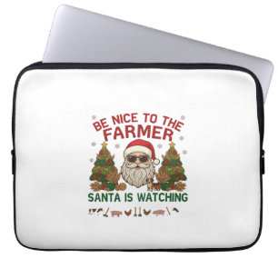 Housse Pour Ordinateur Portable Sois Gentil Fermier Père Noël Ferme Animaux